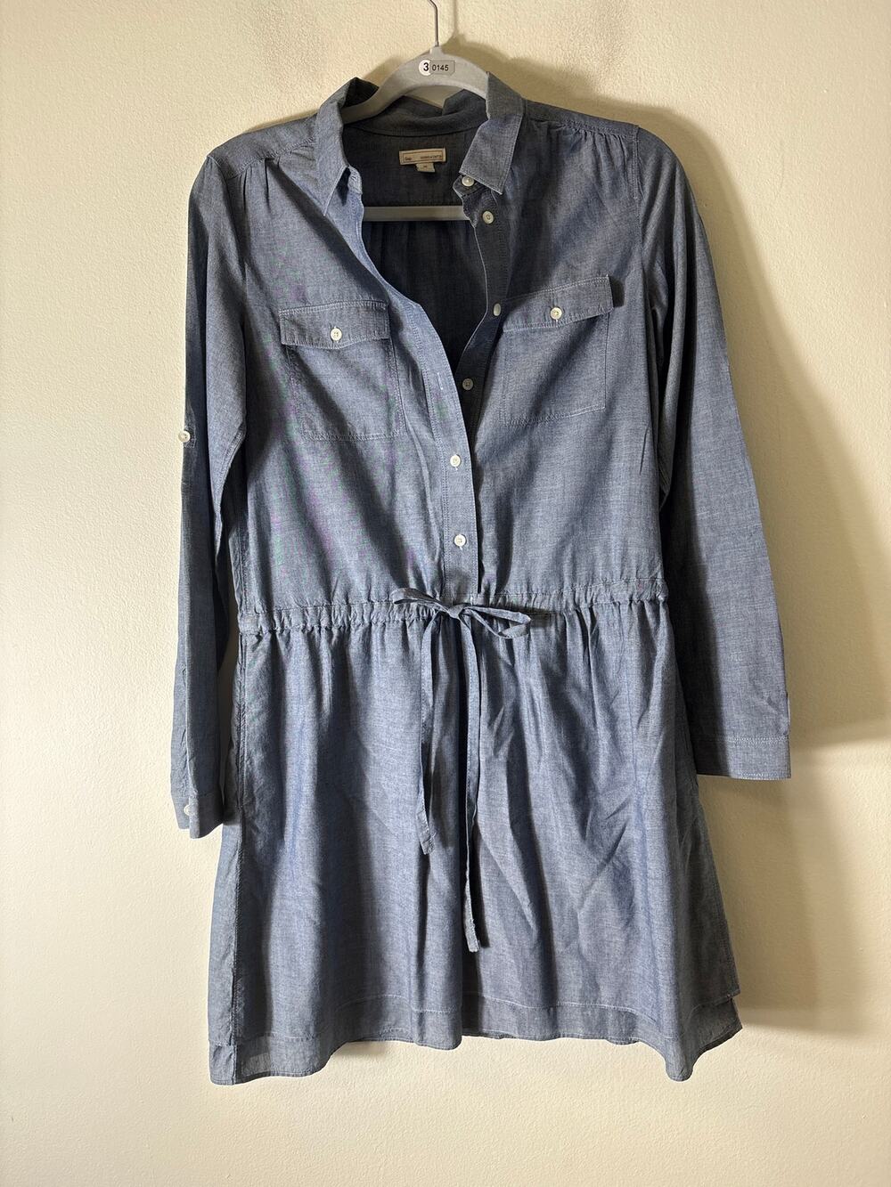 Gap Chambray Button Up Drawstring Mini Dress Sz XS